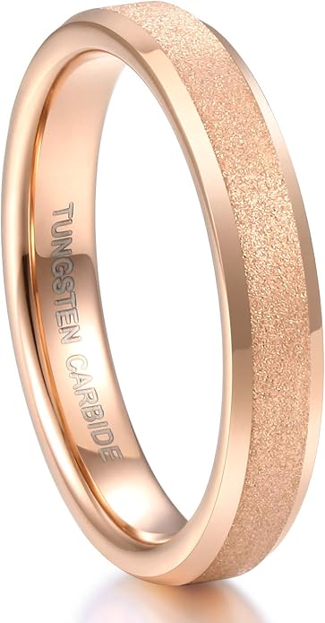 Greenpod 4mm 6mm Tungsten Carbide Ring for Men Women Beveled Edge Brushed Silver/Black/24K Gold Plated Wedding Band Comfort Fit Size 4-13