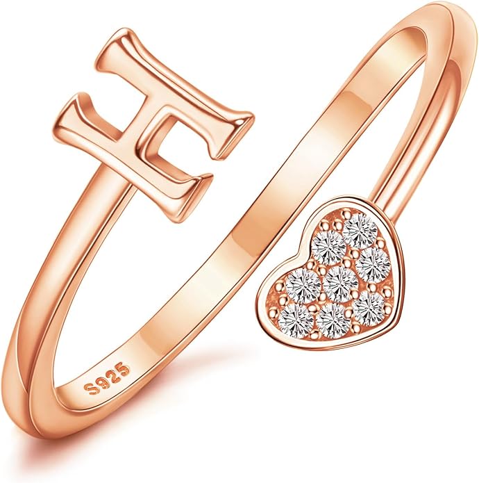 MILACOLATO 925 Sterling Silver Initial Rings for Women Teen Girl 18K Gold Plated Heart Initial Rings Adjustable Capital Letter Ring Stackable Thumb Pinky Rings for Daughter Birthday Bridesmaid Gifts Jewelry, A to Z