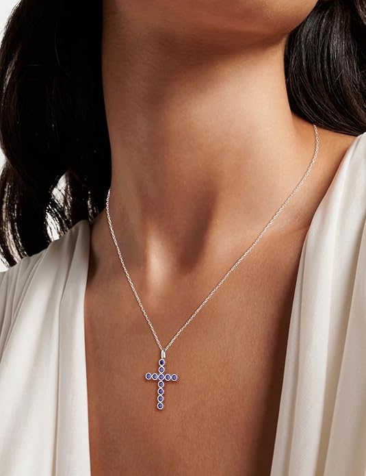 Sterling Silver Cross Necklace for Women Birthstone Religious Jewelry