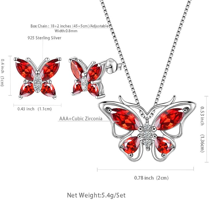 Aurora Tears Butterfly Jewelry,Women 925 Sterling Silver Butterflies Birthstone Pendant Necklace/Earrings/Rings Wedding Gift