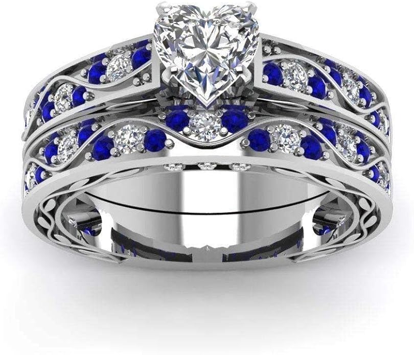 Couple Ring Bridal Sets His Hers Women 10k White Gold Filled Men Tungsten Carbide Wedding Engagement Ring Band