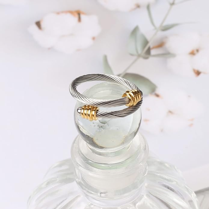 Dorriss Cable Rings Vintage Twisted Open Ring for Women Adjustable Designer Fashion Brand Stainless Steel Jewelry with Gift Box