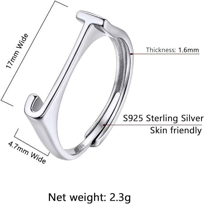 SILVERCUTE 925 Sterling Silver Initial Rings for Women,Adjustable Capital Letter Ring Hypoallergenic,Minimalist 925 Silver Rings for Mother Daughter