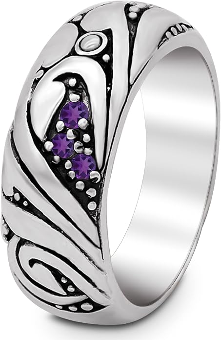 DEVATA Gold or Rhodium Plated Sterling Silver 925 – Eternity, Band Ring for Women – Heart, Knot, Clover, Infinity, Mariner, Cable, Curb, Cuban, Figaro, Daisy, Rope, Ribbed, Dome