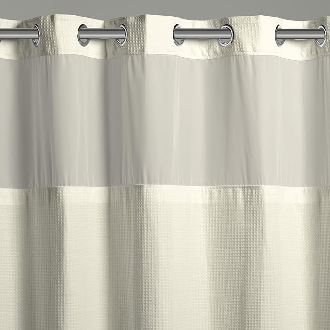 It's A Snap! Waffle Shower Curtain, 3-in-1 with Sheer Top Window, Flex-On Rings & Liner, 71' x 74', Cream