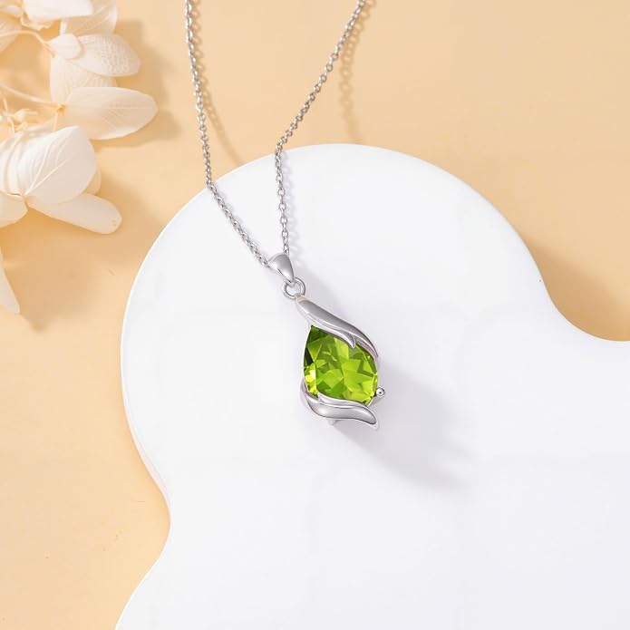 HPQQ Birthstone Necklace for Women 925 Sterling Silver Teardrop Pendant Fine Jewelry Birthday Mothers Day Gifts for Women Mom Her