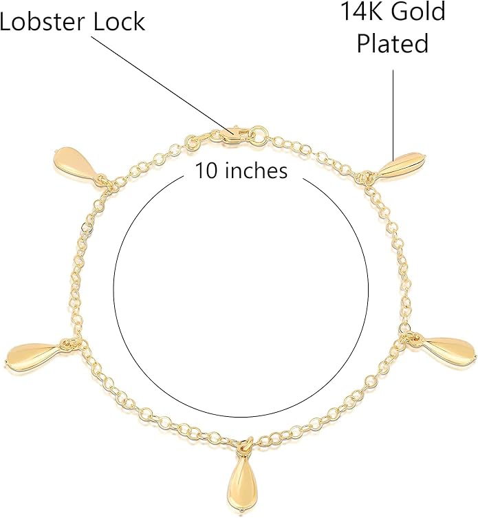 Savlano 14K Gold Plated 10 Inches Pendant Charm Chain Summer Anklet for Women Comes With a Gift Box