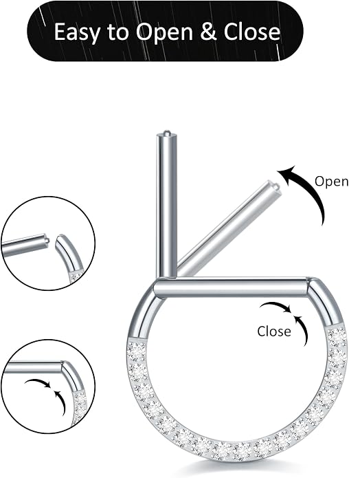 Oveta Titanium D Shaped Nipple Rings 14G for Nipple Piercing Jewelry Higned Segment Clicker Ring Hoops 11mm 12mm 14mm for Women Men, Silver Gold Black, 2PCS