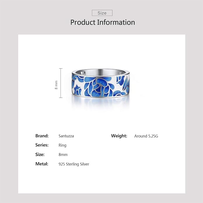 Santuzza 925 Sterling Silver Enamel Flower Pattern Ring for Women