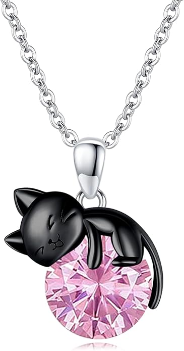 Cat Necklace Sterling Silver Cat Zircon Pendant Gothic Jewelry for Women Animal Lovers Gifts