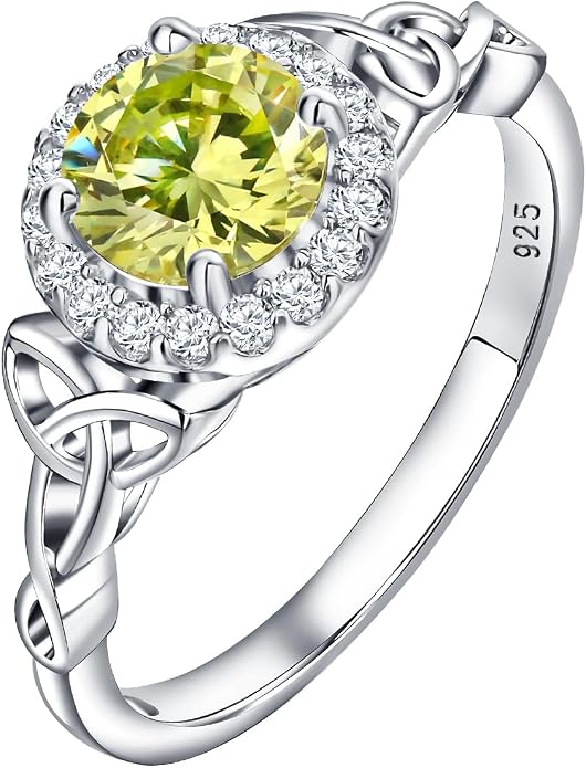 DAYBYDAY Celtic Birthstone Rings for Women 925 Sterling Silver Heart/Round/Pear/Oval Created Gemstone Moissanite Halo Engagement Promise Rings for Her Wife Birthday Anniversary Wedding Jewelry