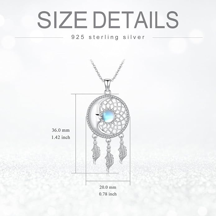 Dream Catcher Moonstone/Turquoise Necklace 925 Sterling Silver Moon Necklace Dream Catcher Pendant Necklace Dream Catcher Jewelry Moonstone/Turquoise Jewelry Sun Necklace Gifts for Women