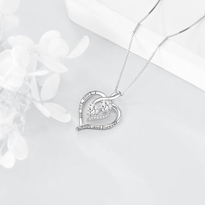 Hancock Forever Love Heart Birthstone Necklaces for Women 925 Sterling Silver Women Pendant Necklace, Mother’s Day Birthday Anniversary Jewelry Gift for Woman Mother Mom Wife Her
