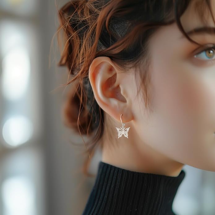 Black Cat/Turtle/Moonstone//Turquoise/Flower/Tree of Life Earrings Sterling Silver Cute Animal Leverback Dangle Earrings Jewelry Gifts