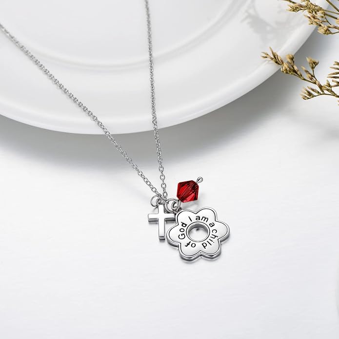 AOBOCO 925 Sterling Silver I Am a Child of God Daisy Necklace Jewelry Birthday Birthday Baptism Communion Gifts for Girls