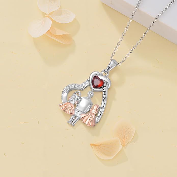 PROESS S925 Sterling Silver Daughter Heart Pendant Necklace from Dad Mom I Love You Forever Jewelry