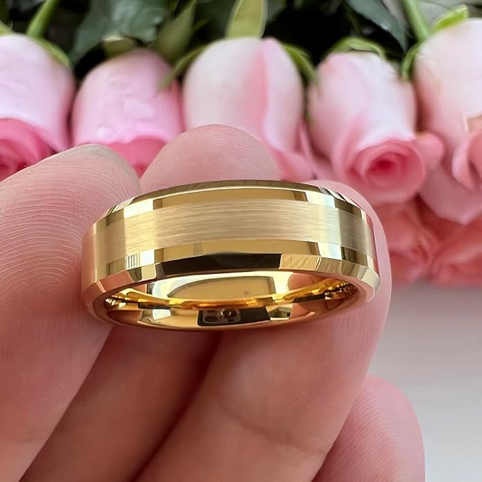 TUTISS 6mm 8mm Silver/Black/Gunmetal/Gold Tungsten Rings for Men Women Fashion Jewelry Engagement Wedding Bands Matte Polished Shiny Beveled Edges Comfort Fit