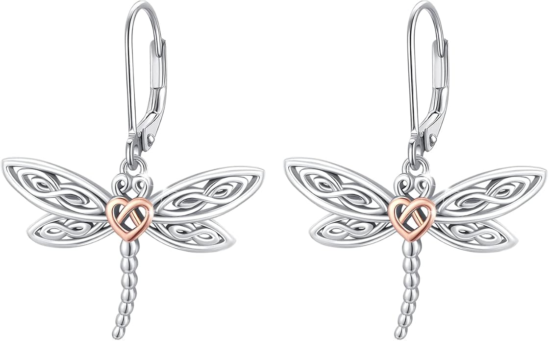 Dragonfly Leverback Hoop Hook Earrings 925 Sterling Silver Celtic Dangle Drop Earrings Dragonfly Huggie Earrings Dragonfly Jewelry Gifts for Women