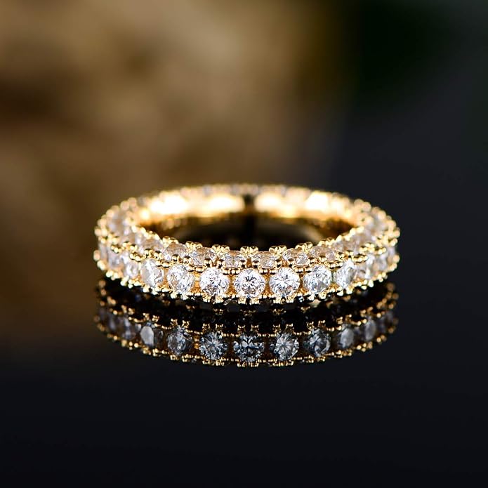 Barzel Womens 3 Row Eternity Ring Wedding Band 18k White Gold or Rose Gold Plated Cubic Zirconia Eternity Band Ring Jewelry