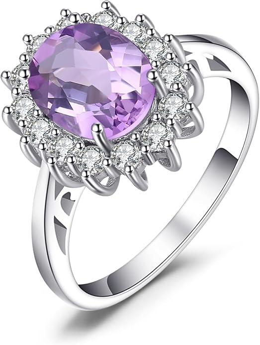 JewelryPalace Princess Diana Kate Middleton Class Gemstone Birthstone Sapphire Halo Engagement Rings for Women, Anniversary 14K White Yellow Rose Gold Plated 925 Sterling Silver Promise Rings for Her