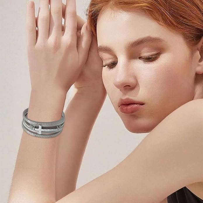 Leather Wrap Bracelets Cross Bracelets Trendy Layered Bracelet for Women Stackable Bracelet Jewelry Birthday Christmas