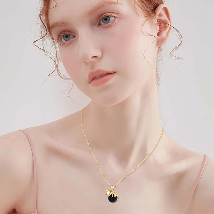 Cat Necklace Sterling Silver Cat Zircon Pendant Gothic Jewelry for Women Animal Lovers Gifts