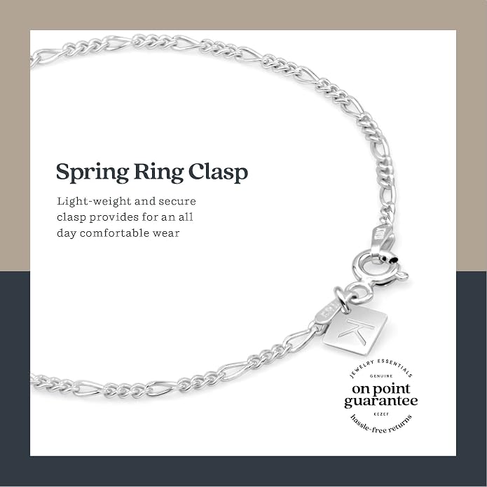 Sterling Silver Figaro Link Chain Bracelet Ankelet 2mm Italian