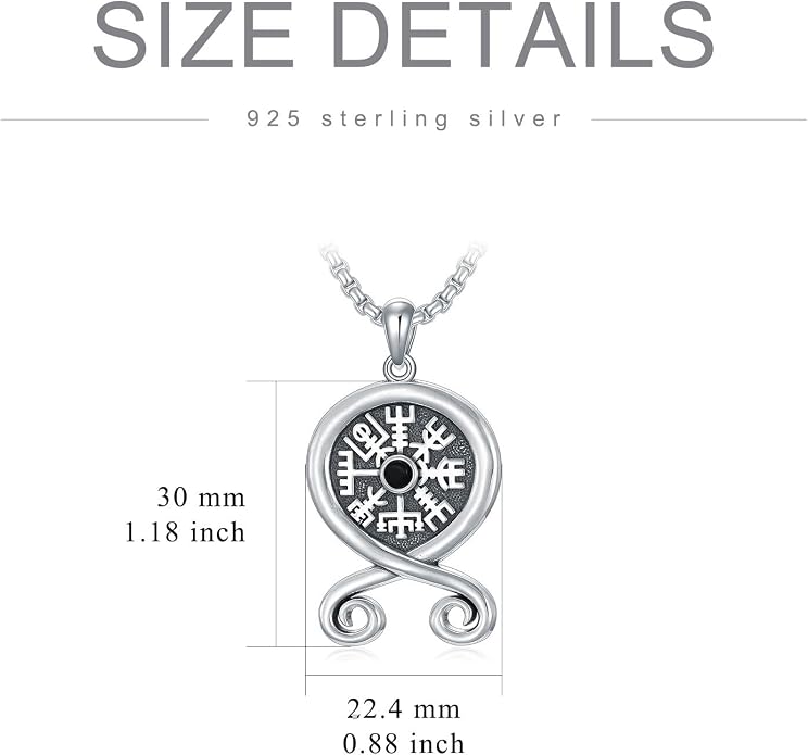 Viking Necklace for Men S925 Sterling Silver Odin/Troll Cross/Compass/Raven/Valknut/Axe Rune Amulet Necklace Norse Jewelry for Christmas Birthday