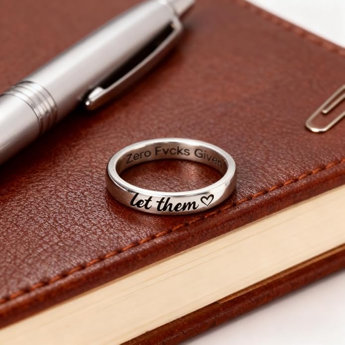 Let Them Zero Fcks Given Mantra Ring for Women, Stainless Steel Band Rings Silver Engraved Motivation Words Stackable Self Worth Inspirational Friendship Jewelry Best Friends