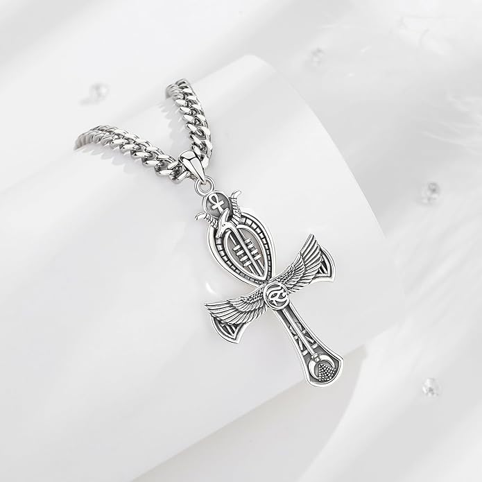 INFUSEU Mythology Pendant Necklaces for Men, Viking Norse Mjolnir Egyptian Anubis Ankh, 22-24 Inch Chain