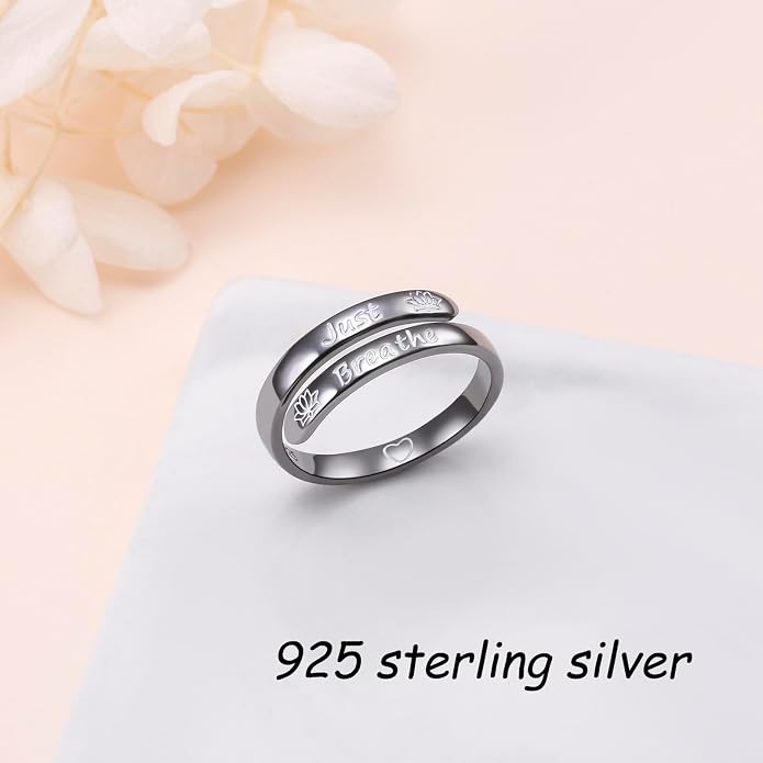 Ladytree Adjustable Inspirational Rings 925 Sterling Silver Stacking Wrap Spiral Twist Statement Band Encouragement Birthday Gift for Women Men