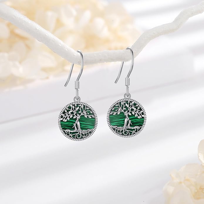 Vito 925 Sterling Silver Teardrop Earrings for Women, Moonstone Turquoise Drop Dangle Earrings Cat Snake Turtle Tree of Life Leverback Earrings Boho Jewelry Gift for Mom Wife