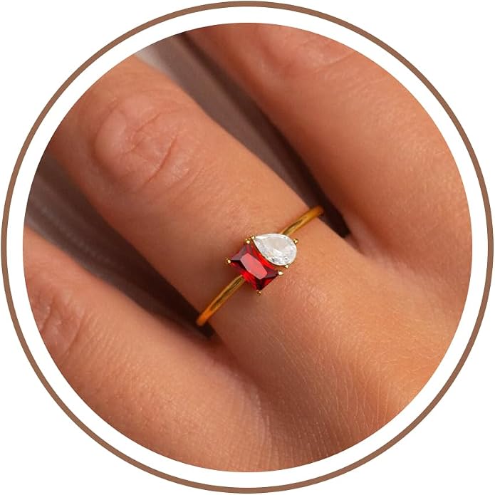 Birthstone Rings for Women, Non Tarnish Gold Rings 2026 Graduation Gifts Birthday Gift Trendy Teen Girl Stuff Dainty 14K Plated Adjustable CZ Stacking Promise Ring Anniversary Jewelry for Friend Sister Girlfriend Daughter