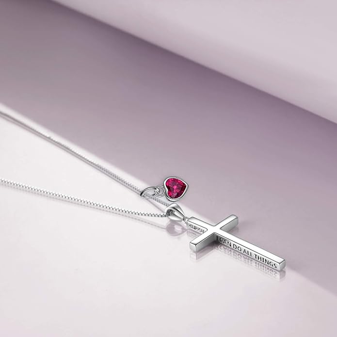 POPLYKE Cross Necklace 925 Sterling Silver Philippians 4:13 I Can Do All The Things Inspirational Necklace Gifts for Women Men 20+2''