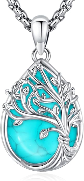 Sterling Silver Tree of Life Necklace for Women Oval Family Tree Necklace Abalone Shell Moonstone Pendant Mother Day Necklace for Mom Tree of Life Jewelry