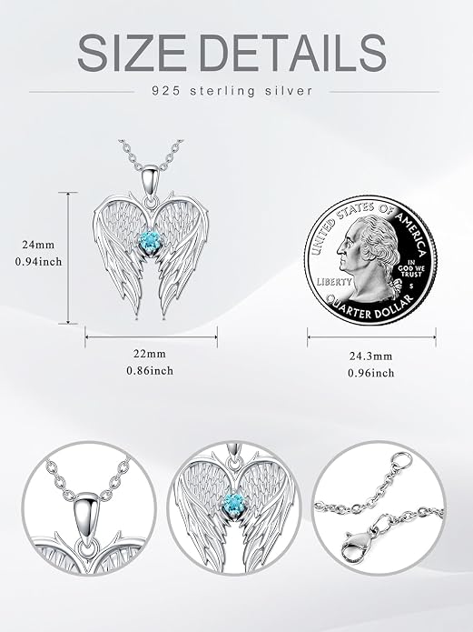 Dorunmo Guardian Angel Wing Pendant Birthstone Heart Necklace Birthday Jewelry Gifts for Women Mom Wife Daughter