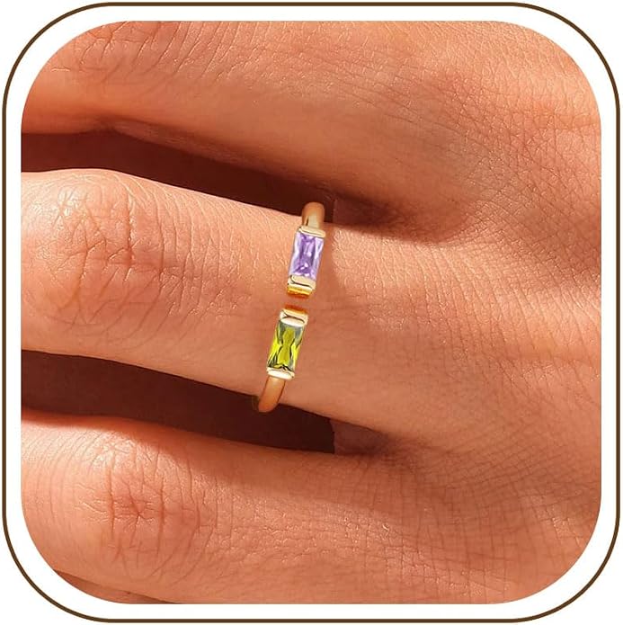WFYOU Gold Birthstone Rings for Women - Non Tarnish Dainty 14K Gold Plated Stackable CZ Rings for Her & Couples - Personalized Jewelry Gift for Birthday
