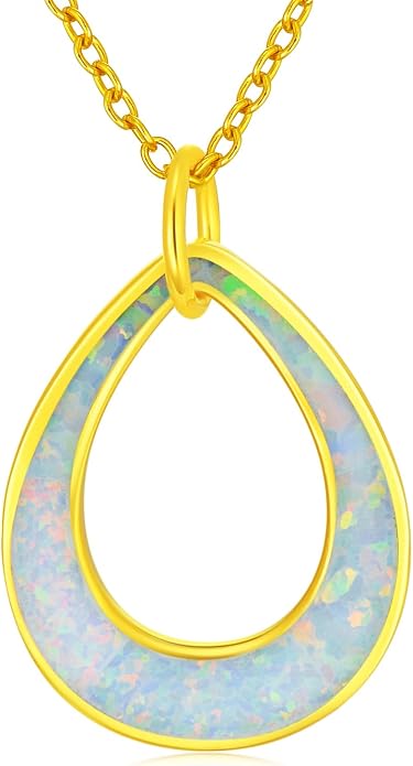 Opal Necklace 925 Sterling Silver 14K Gold Plated Opal Necklace for Women Dainty Opal Pendant White Opal Jewelry Opal Birthstone Necklace 18"-20"