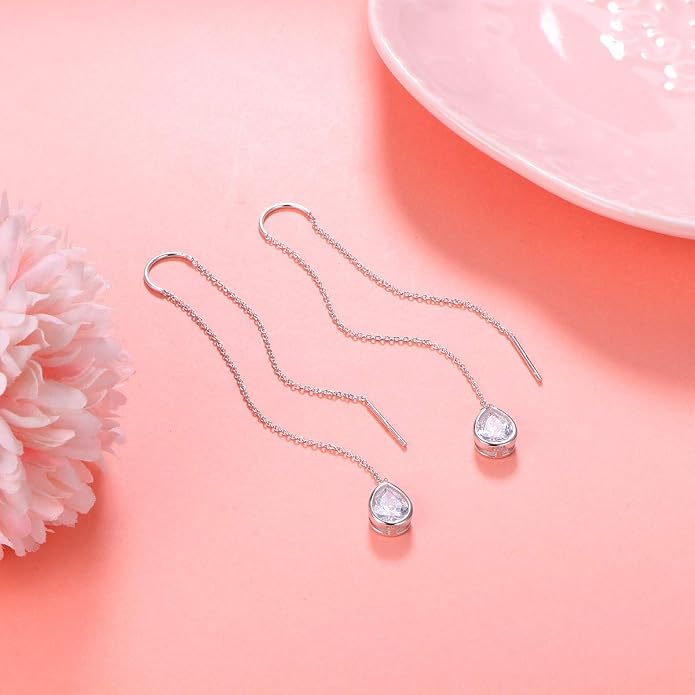 Teardrop Earrings Threader Earrings 925 Sterling Silver Droplet Jewelry Drop Dangle Long Charm Earrings for Women Girls Birthday Gifts