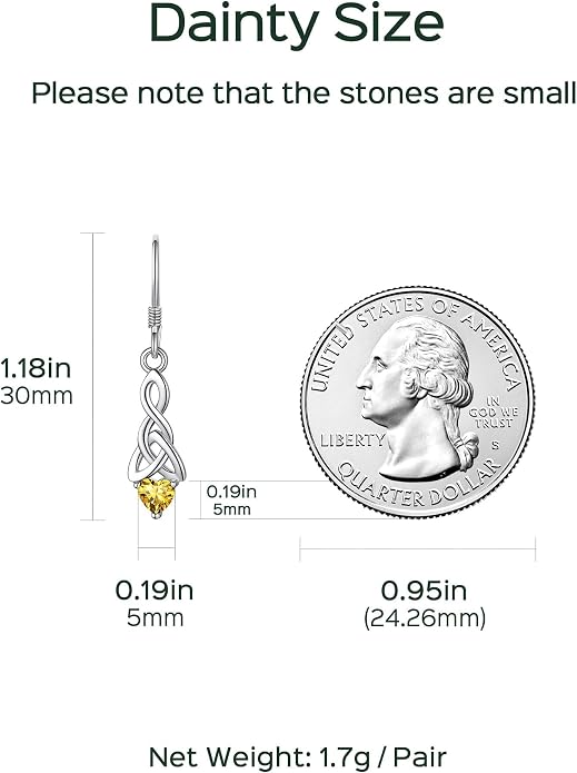 ChicSilver Sparkling Heart Birthstone 925 Sterling Silver Celtic Knot Dangle Hook Earrings (with Gift Box)