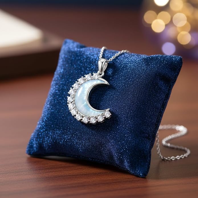 Dainty Moonstone Moon Simple 925 Sterling Silver Pendant Necklace for Women, Jewelry for Women Mother, Birthday Gift, with 18+2inch