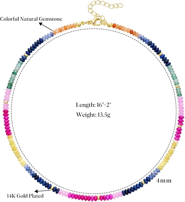 KELORIS PATH Beaded Necklace for Women, Colorful Gemstone Boho Bead Choker for Beach, Trendy Summer Natural Stone Jewelry Gifts