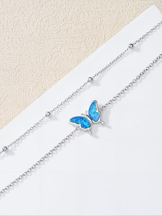 Dragonfly/Evil Eye/Hamsa Evil Eye/Lotus/Mushroom Anklet Bracelets for Women Sterling Silver Adjustable Double Layered Bracelet Anklet Mother's Day Jewelry Gifts Beach Jewelry