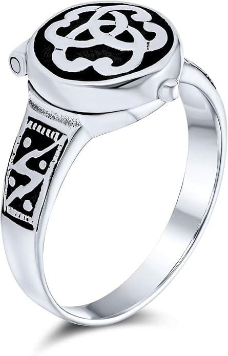 Bling Jewelry Unisex Celtic Knot Friendship Couples Promise Heart Memorial Keepsake Claddagh Signet Locket Poison Ring For Women Men Teen Oxidized .925 Sterling Silver