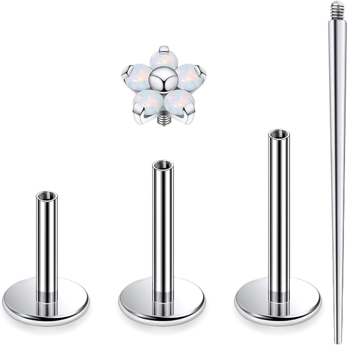 16G Astm F136 Titanium Internal Thread Flat Back Earrings Nose Studs Tragus Forward Helix Conch Cartilage Lobe Earrings Stud Medusa Labret Monroe Lip Ring Piercing Jewelry For Women Men