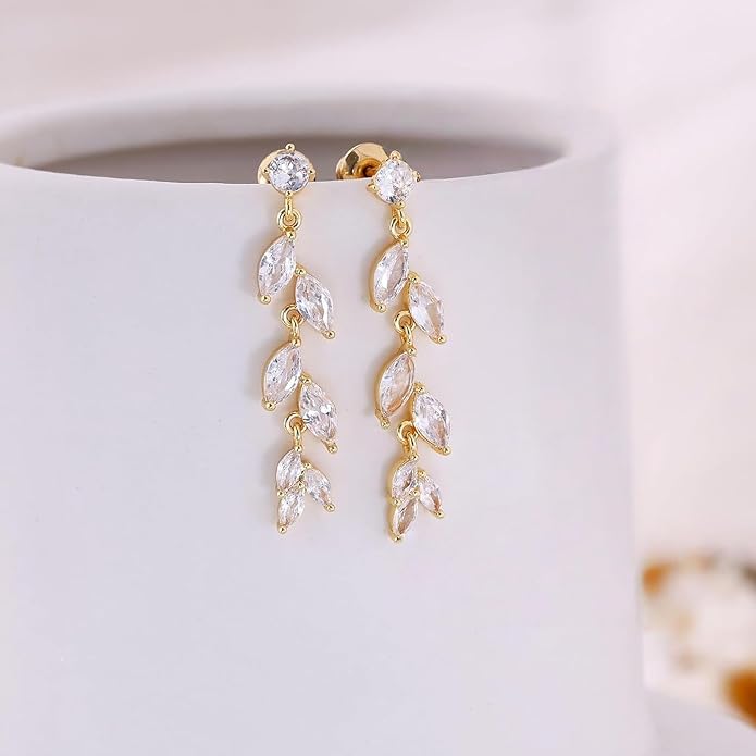 925 Sterling Silver Dainty Hard Wire Threader Dangle Earrings for Women 14k Gold Plated Tassel Threader Pull Through Long Half Hoop Earring Wedding Bridal Birthday Jewelry Gifts