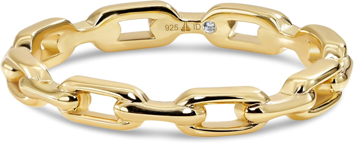 DEVATA Gold or Rhodium Plated Sterling Silver 925 – Eternity, Band Ring for Women – Heart, Knot, Clover, Infinity, Mariner, Cable, Curb, Cuban, Figaro, Daisy, Rope, Ribbed, Dome