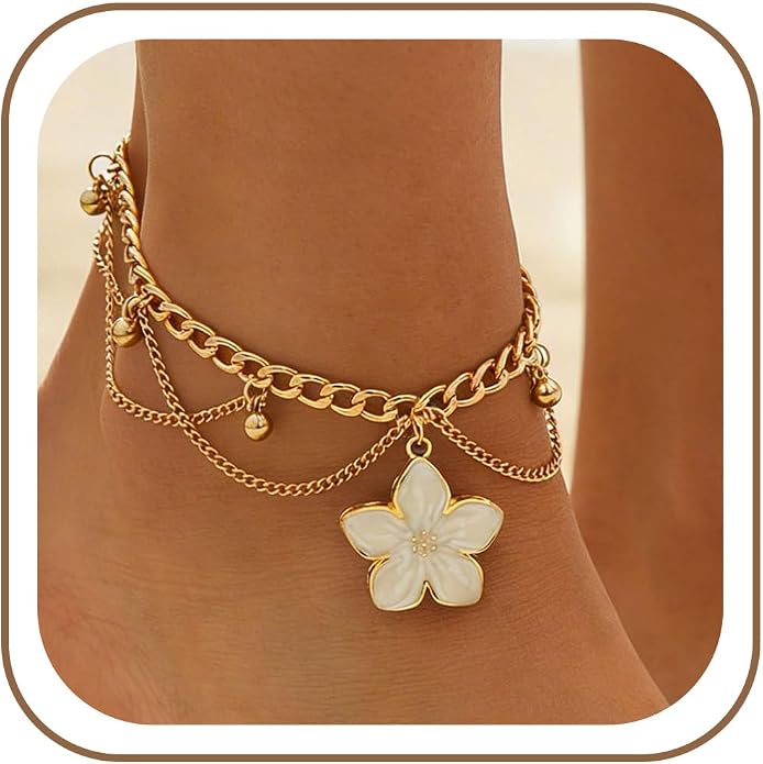 Anklet Bracelets for Women Boho Beaded Layered Ankle Bracelets Stack Summer Beach Waterproof Jewelry