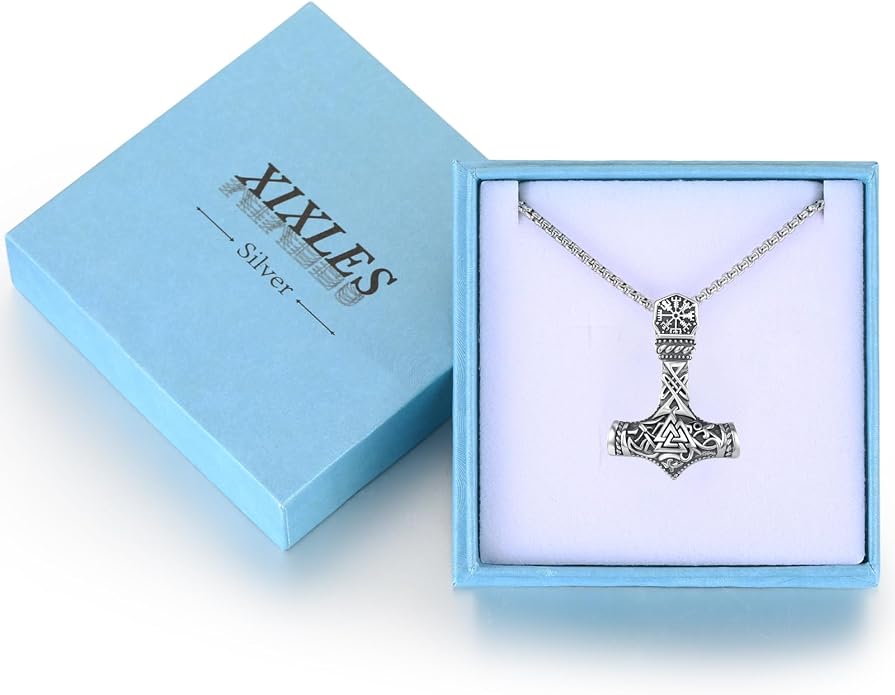 925 Sterling Silver Viking Norse Mjolnir Thor Hammer Pendant Amulet Necklaces with Gifts Box