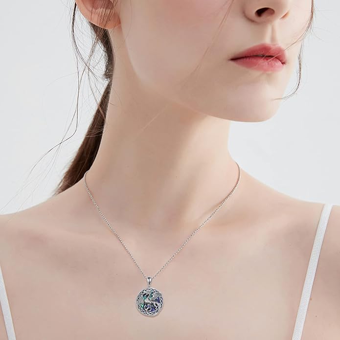 LUHE Sterling Silver Dragon/Wolf/Phoenix/Hummingbird/Horse/Unicorn Religious Pendant Necklace for Women Oxidized vintage Celtics Necklace Jewelry Christmas Gifts
